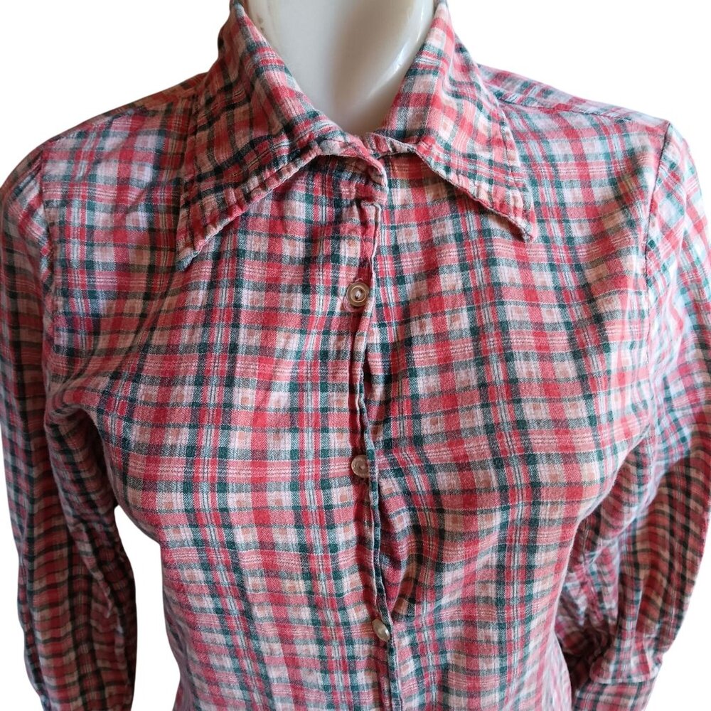 Vintage Womens Small Boho Shirt 1970's Mom Camper Plaid Button-Up Buttery Soft